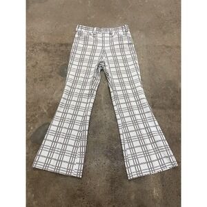 Vintage Kings Road Give N' Take Pants Mens 33x29 White Plaid Knit Flare 70s
